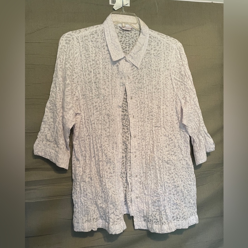 Allison Daley Leopard Translucent sparkle  Short Sleeve Button Down Shirt